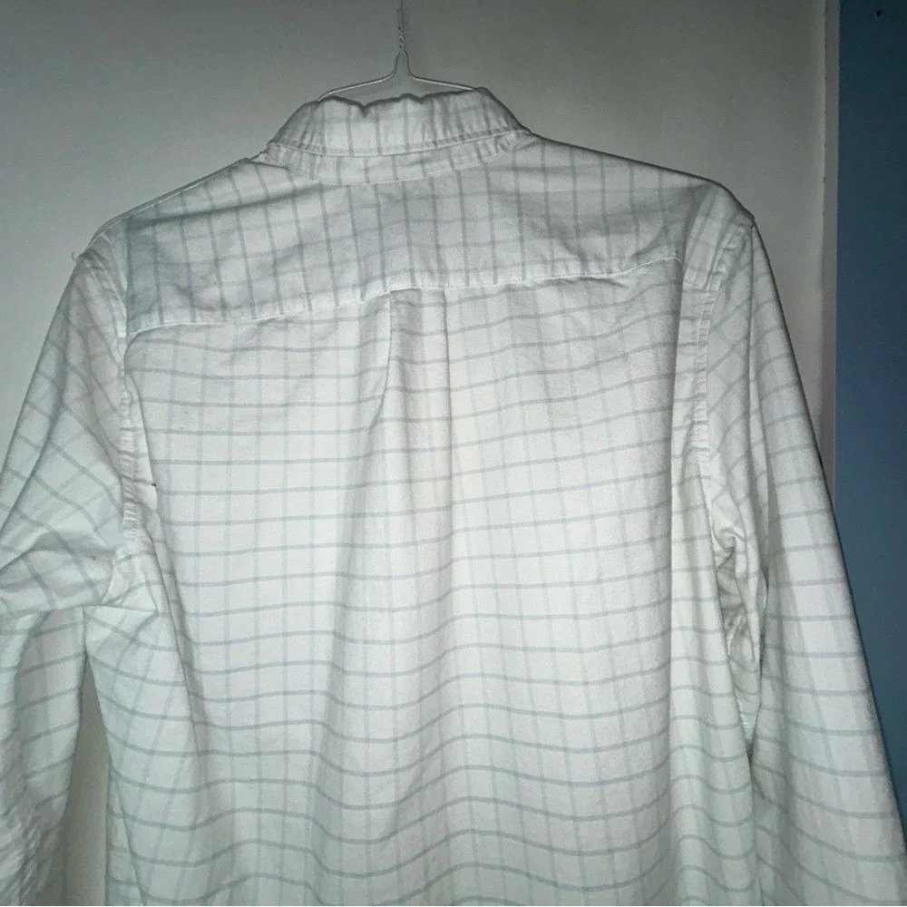 J. Crew Flex White Blue‎ Plaid Casual Button Down Shirt Men's Medium